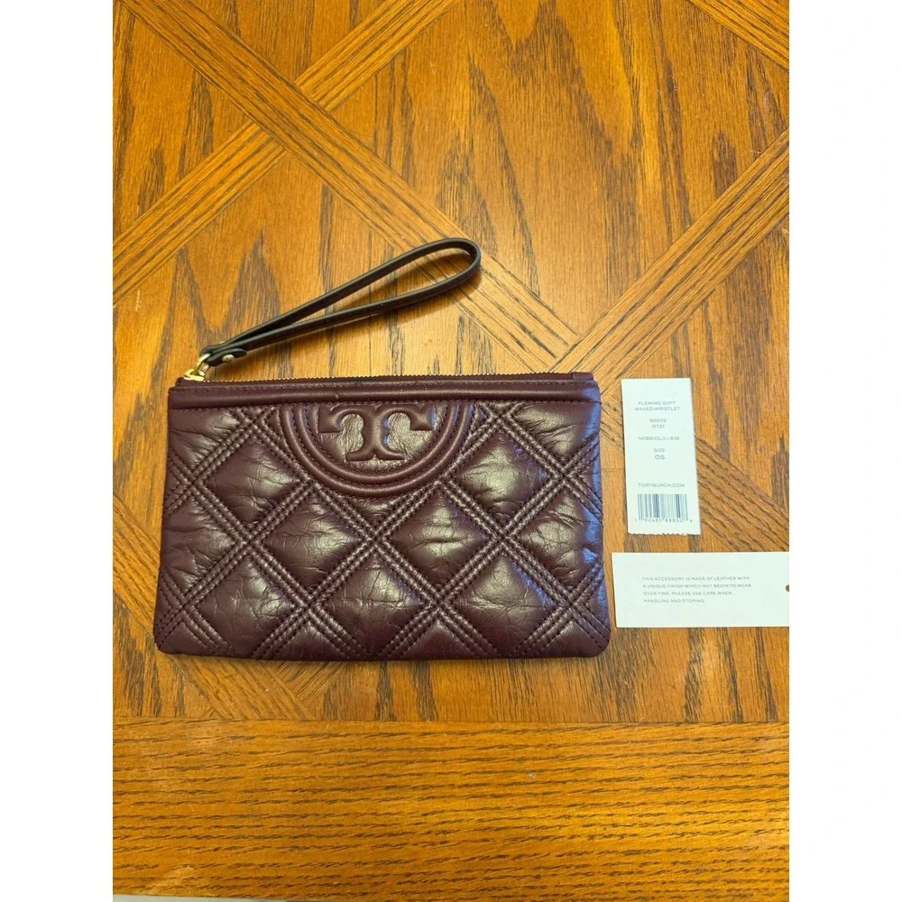 Tory Burch Fleming Soft Leather Burgundy Wristlet NWT